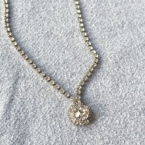 Vintage 1950s Rhinestone Drop Tennis Necklace Choker - Estate Costume Jewelry